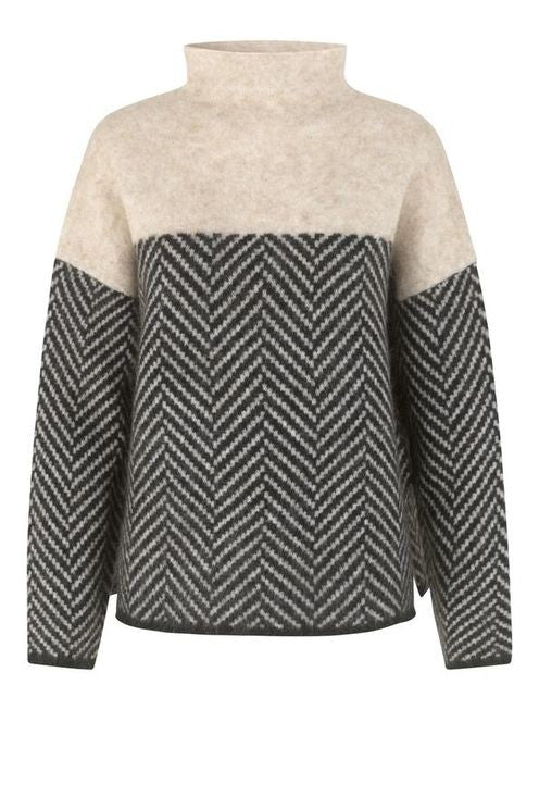 Janet | Women's High Neck Chevron Knit Oversized Sweater
