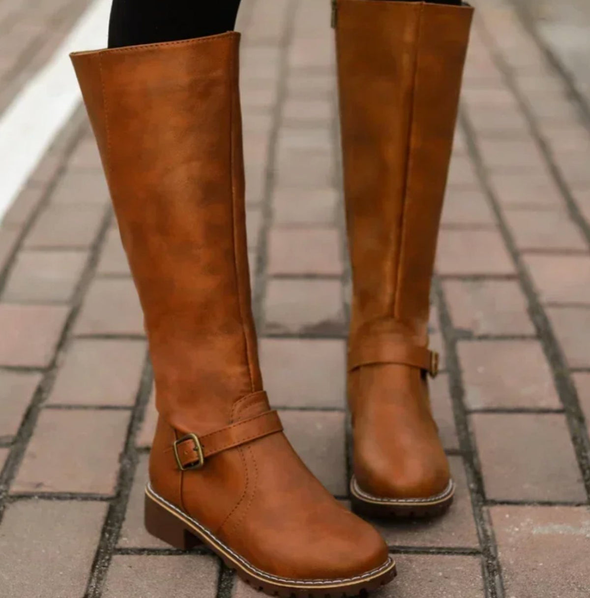 Jasmine | Women's Knee-High Block-Heel Buckle Strap Leather Boots