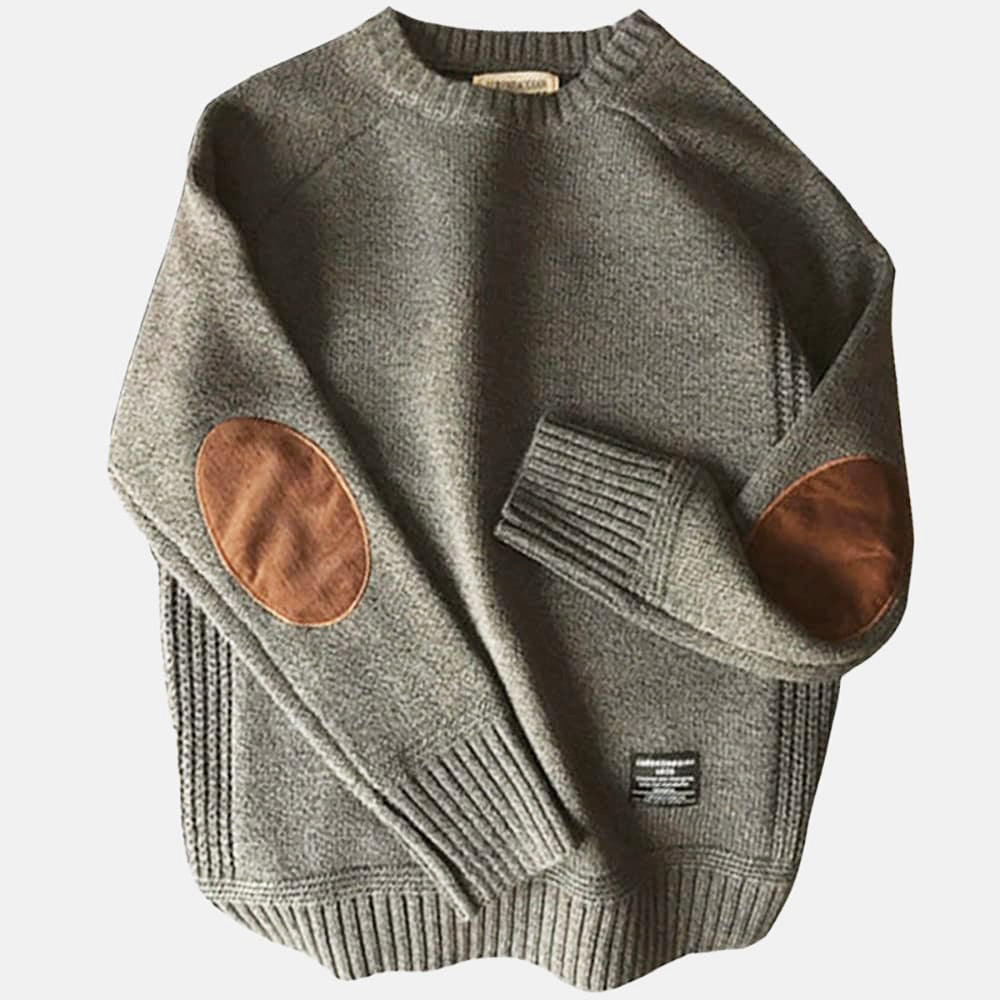 Jasper - Men's Crewneck Knit Sweater with Suede Elbow Patches
