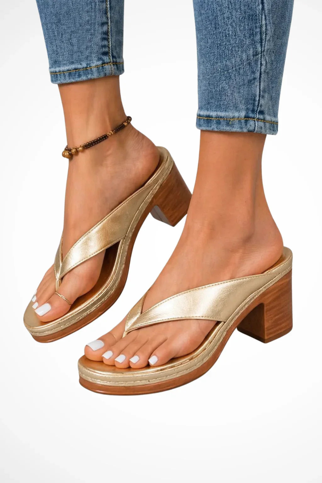 Jean | Women's Open Toe Platform Block Heel Thong Sandals