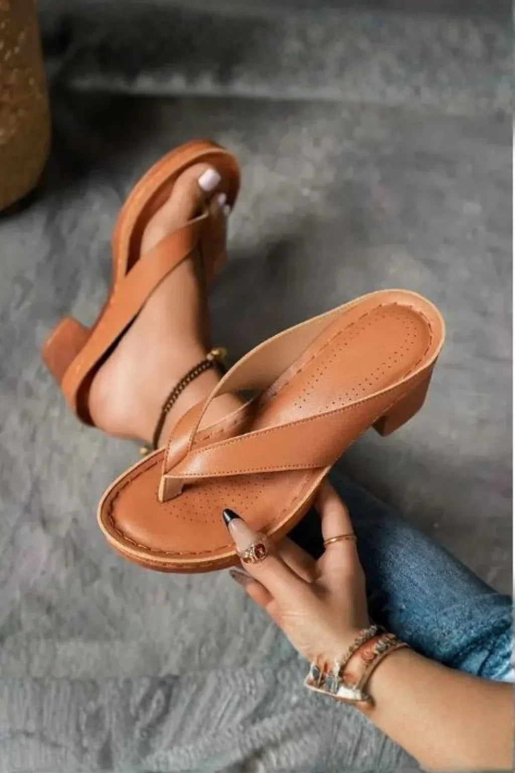 Jean | Women's Open Toe Platform Block Heel Thong Sandals