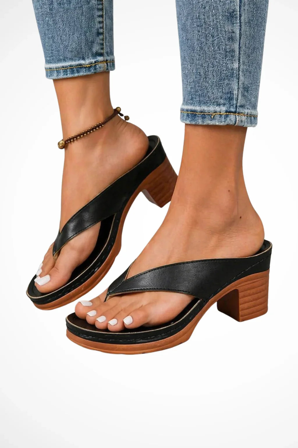 Jean | Women's Open Toe Platform Block Heel Thong Sandals