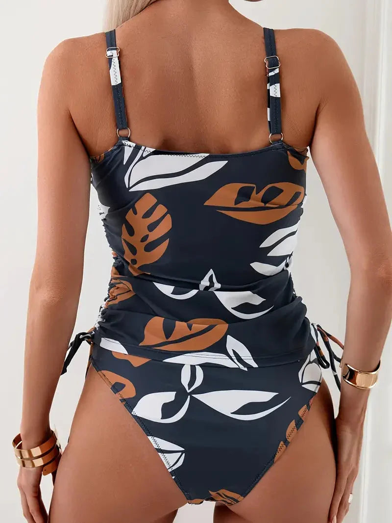 Jean | Women's Tropical Print Tankini Set with Side Ties