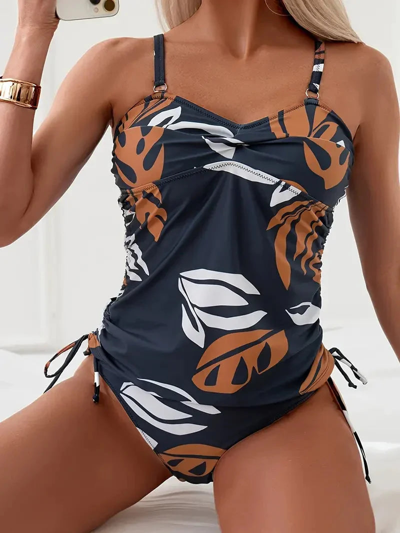 Jean | Women's Tropical Print Tankini Set with Side Ties