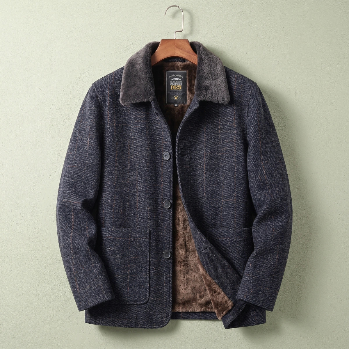 Jerome Shearling Lined Herringbone Wool Jacket