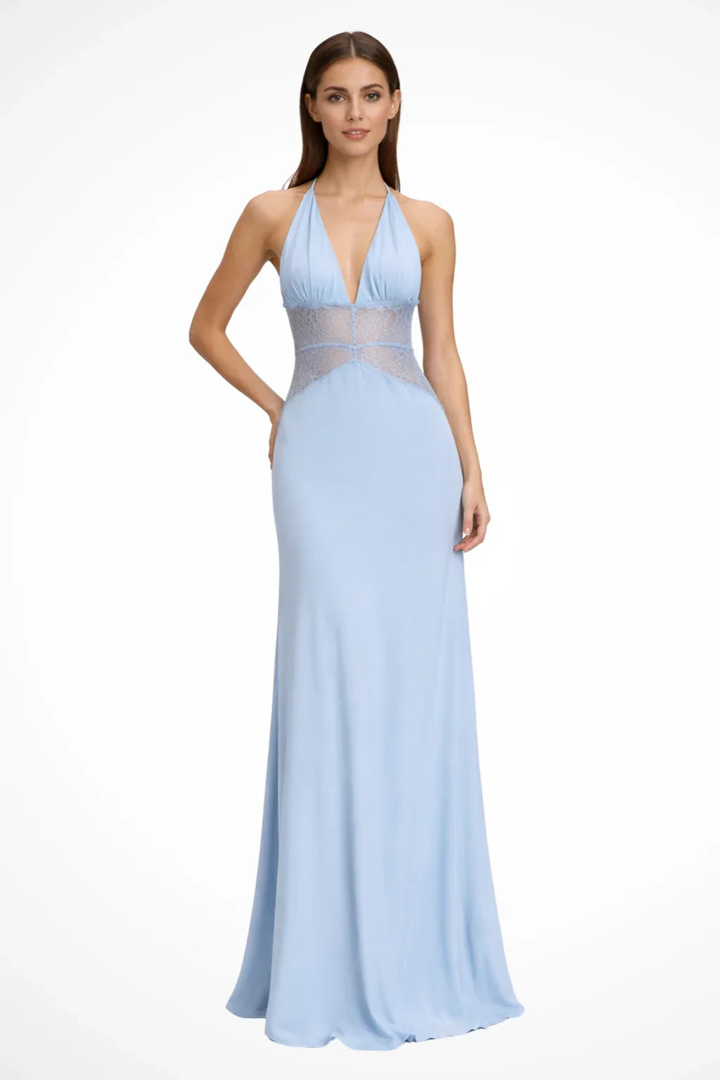 Jessica | Women's Halter Neck Lace Formal Maxi Dress with Deep Plunge