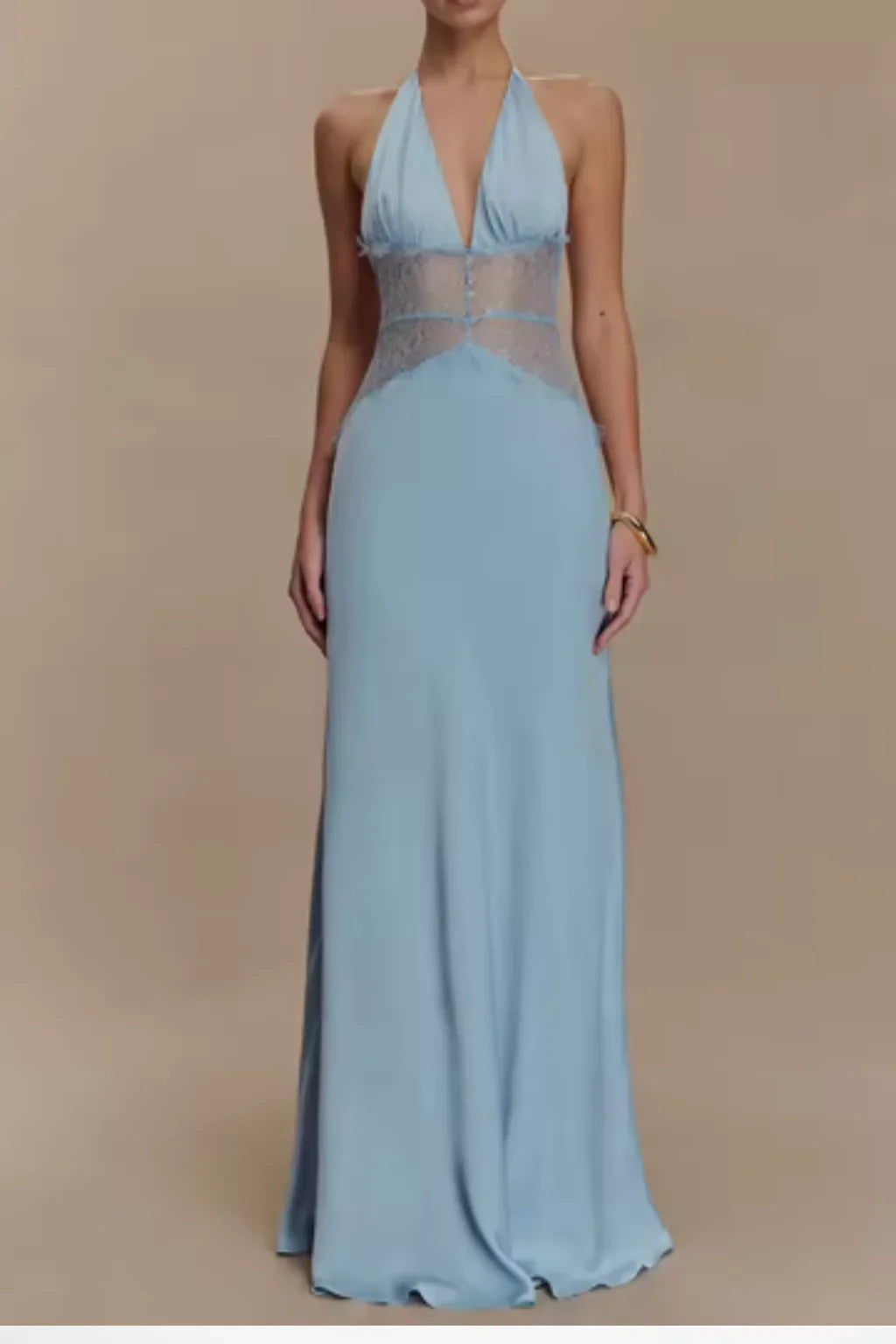 Jessica | Women's Halter Neck Lace Formal Maxi Dress with Deep Plunge