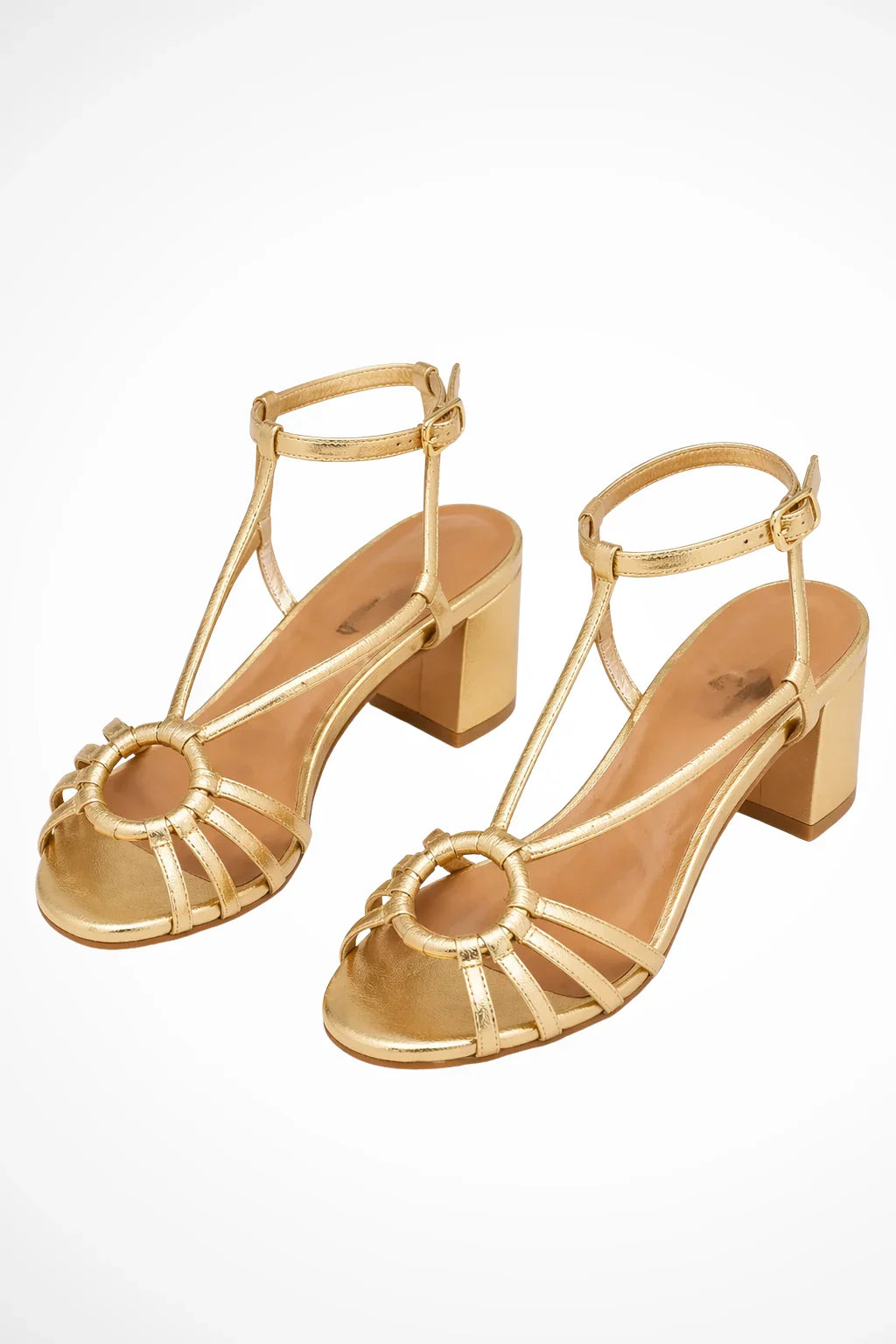 Jessica | Women's Open Toe Gold Block Heel Sandals with Ankle Strap