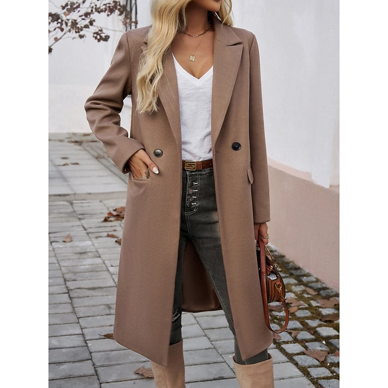 Long Women's Coat with Down Filling and Button Front | Breathable Fabric, Pockets | For Winter | Size S-XL