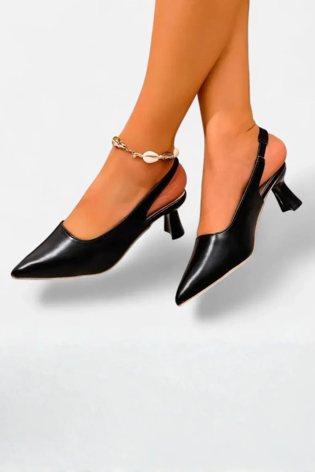 Joanne | Women's Kitten Heel Pointed Toe Slingback Heels with Ankle Strap