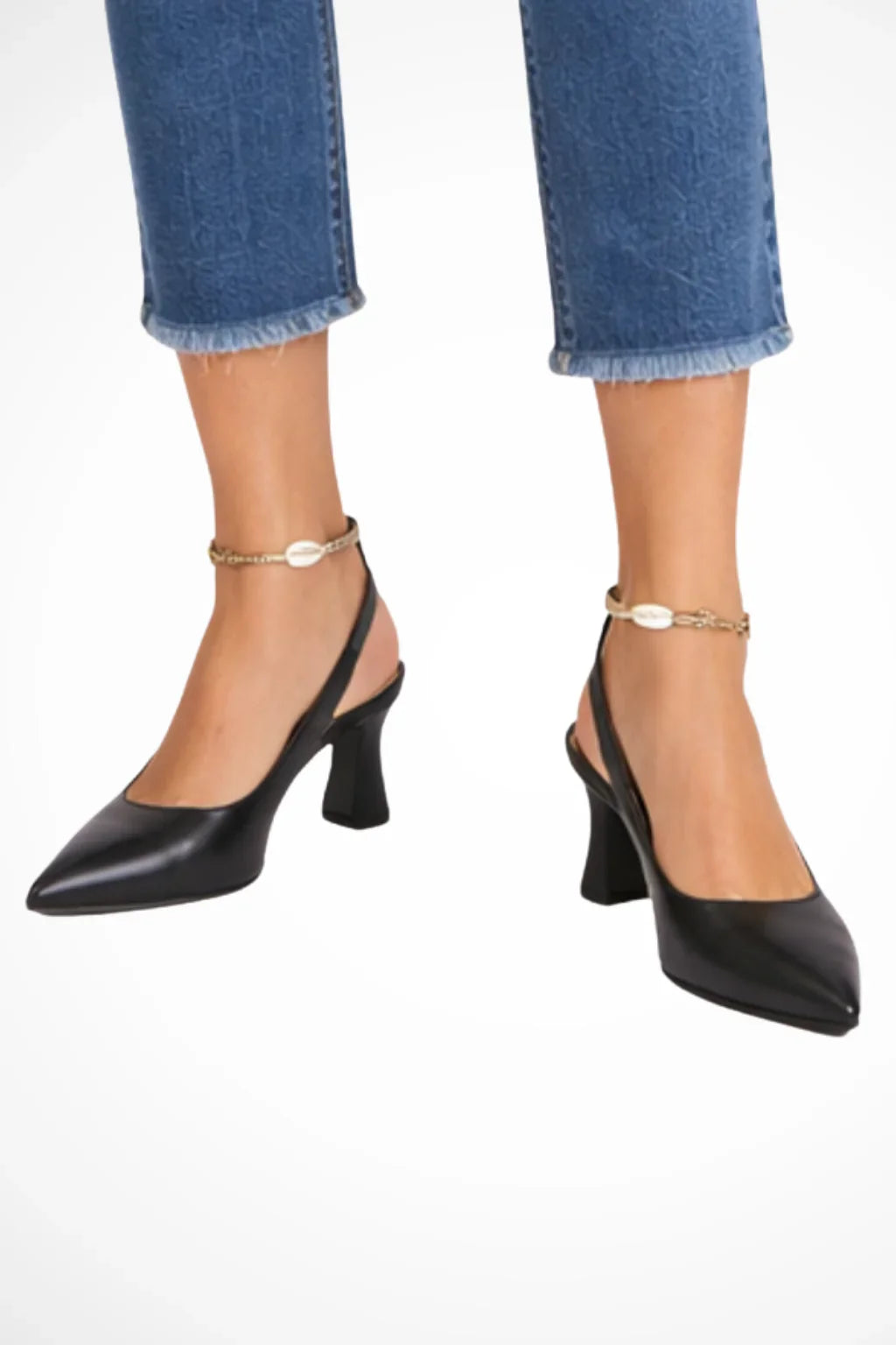 Joanne | Women's Kitten Heel Pointed Toe Slingback Heels with Ankle Strap