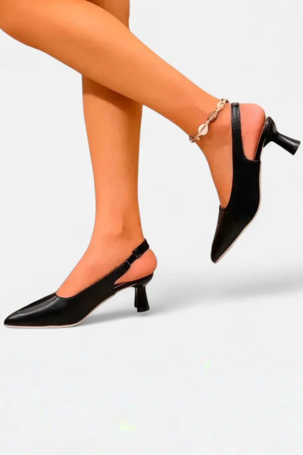 Joanne | Women's Kitten Heel Pointed Toe Slingback Heels with Ankle Strap