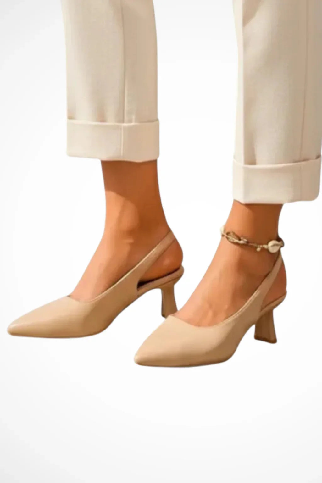 Joanne | Women's Kitten Heel Pointed Toe Slingback Heels with Ankle Strap