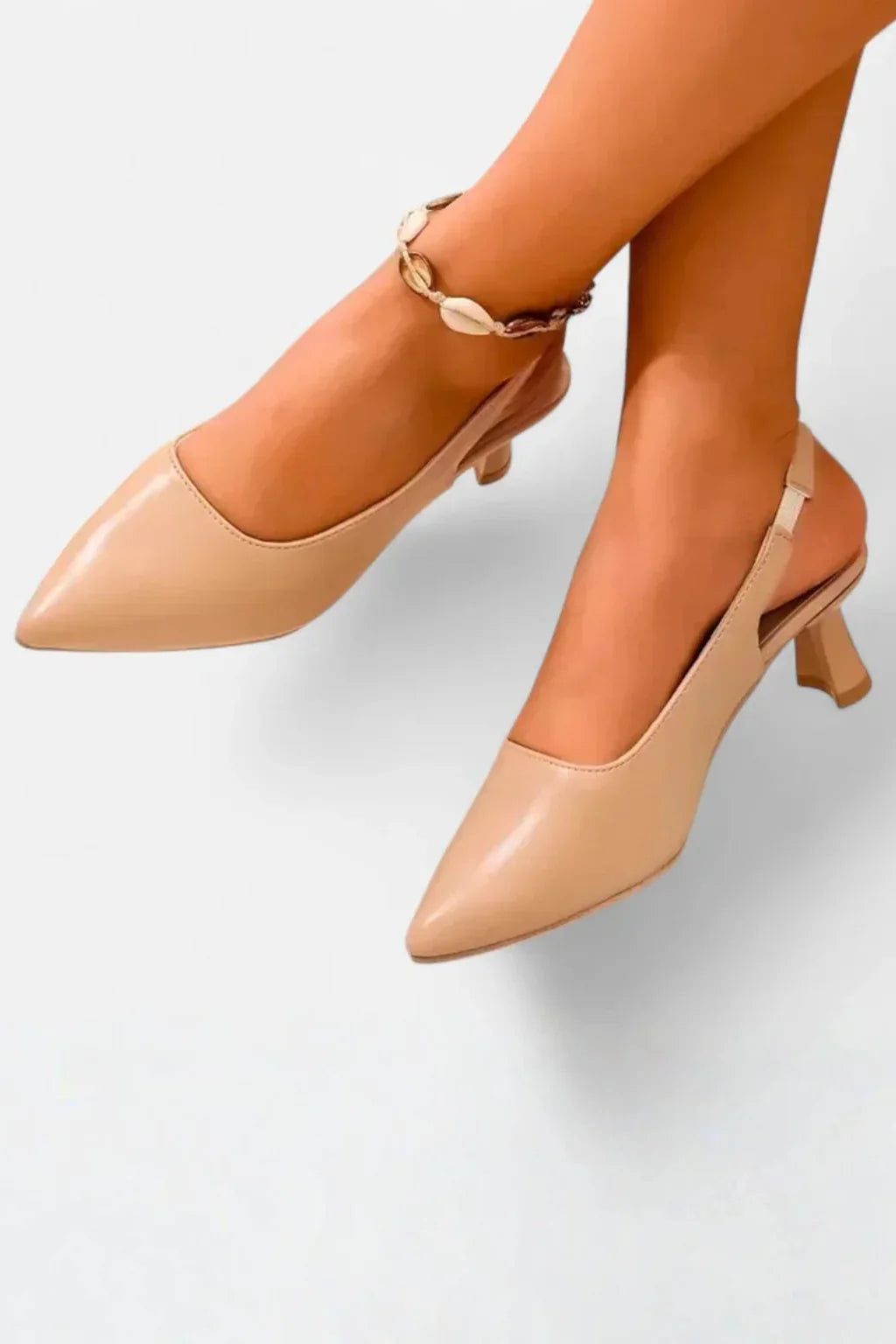 Joanne | Women's Kitten Heel Pointed Toe Slingback Heels with Ankle Strap