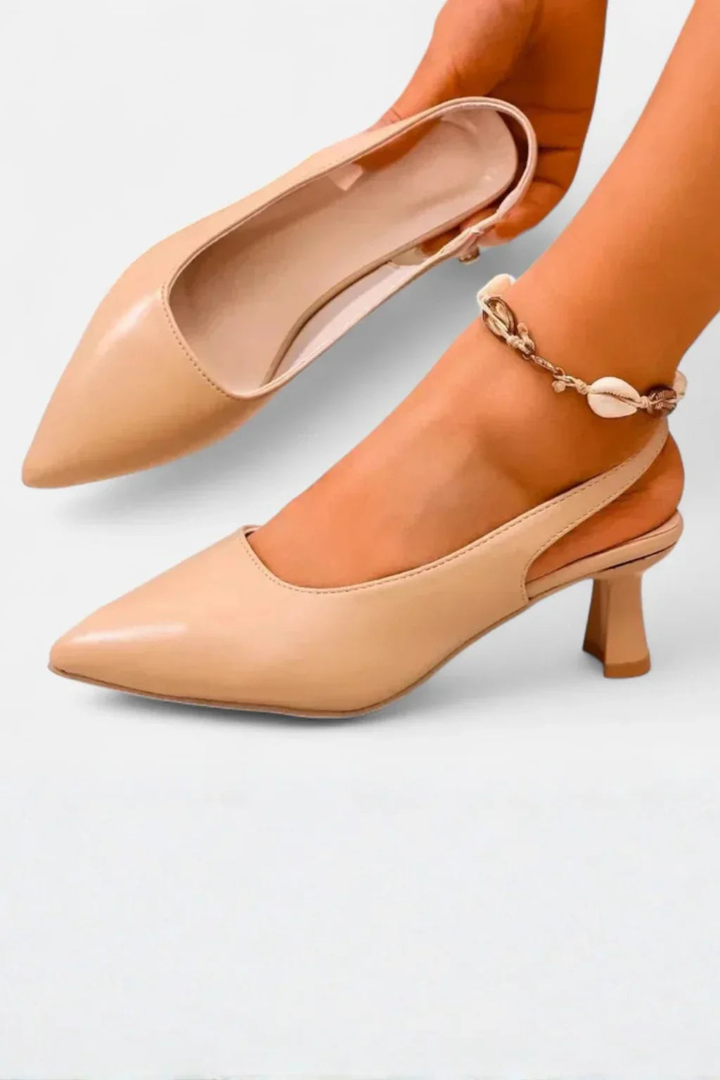 Joanne | Women's Kitten Heel Pointed Toe Slingback Heels with Ankle Strap