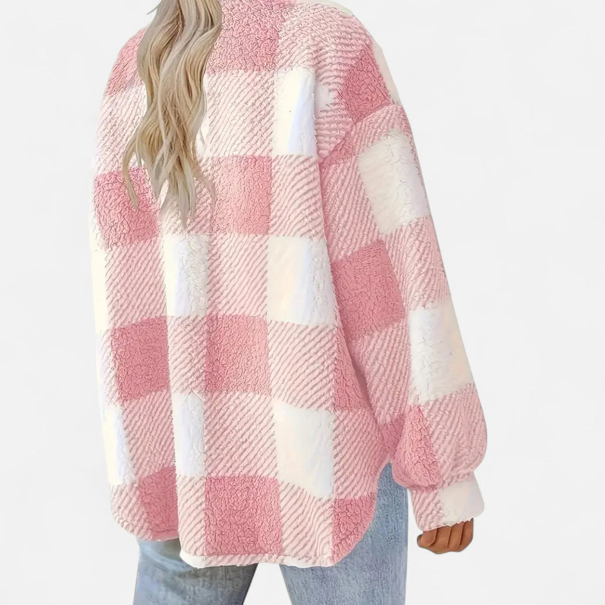 Joanne | Women's Plaid Sherpa Jacket with Button Closure and Chest Pockets