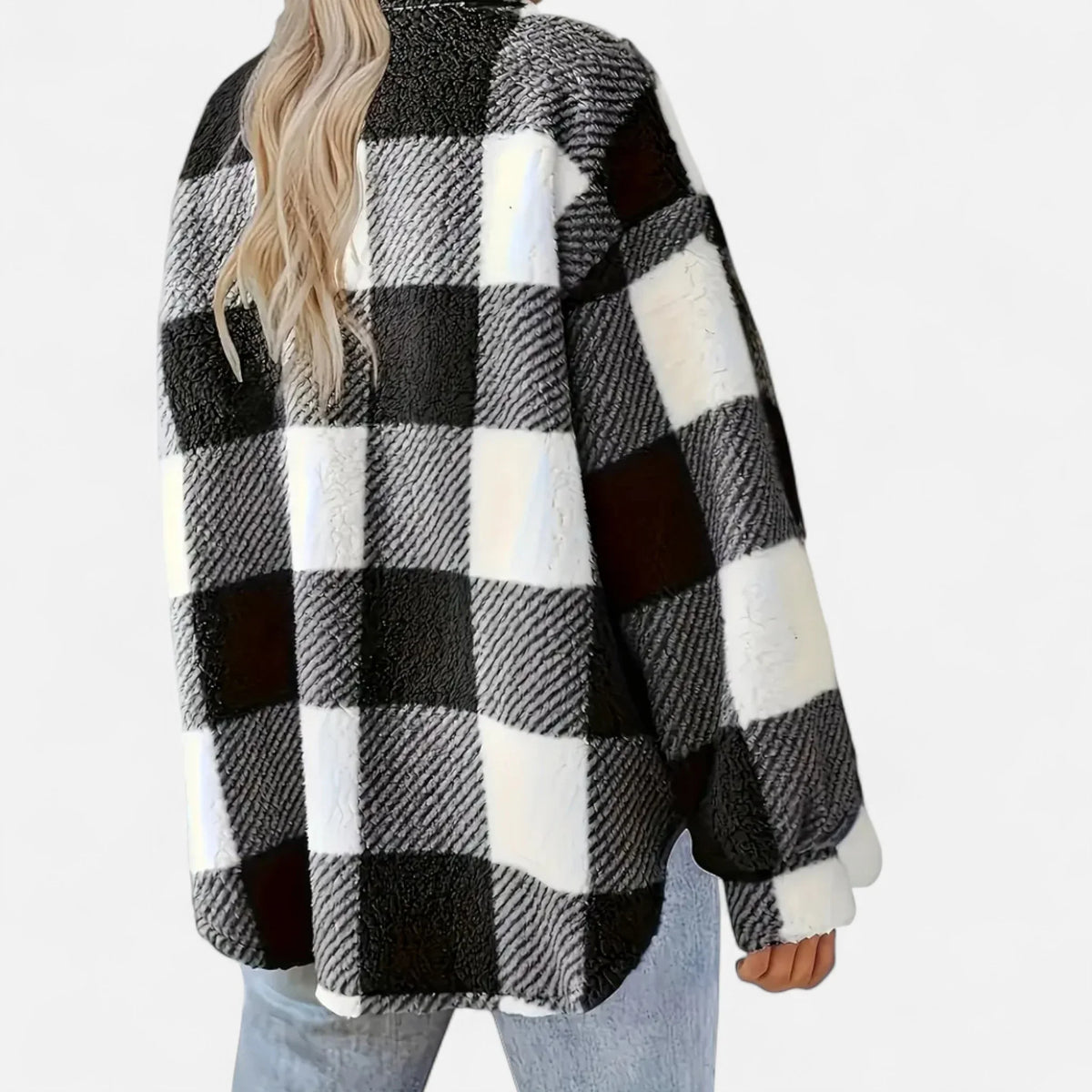 Joanne | Women's Plaid Sherpa Jacket with Button Closure and Chest Pockets