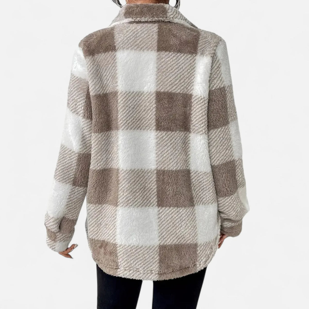 Joanne | Women's Plaid Sherpa Jacket with Button Closure and Chest Pockets