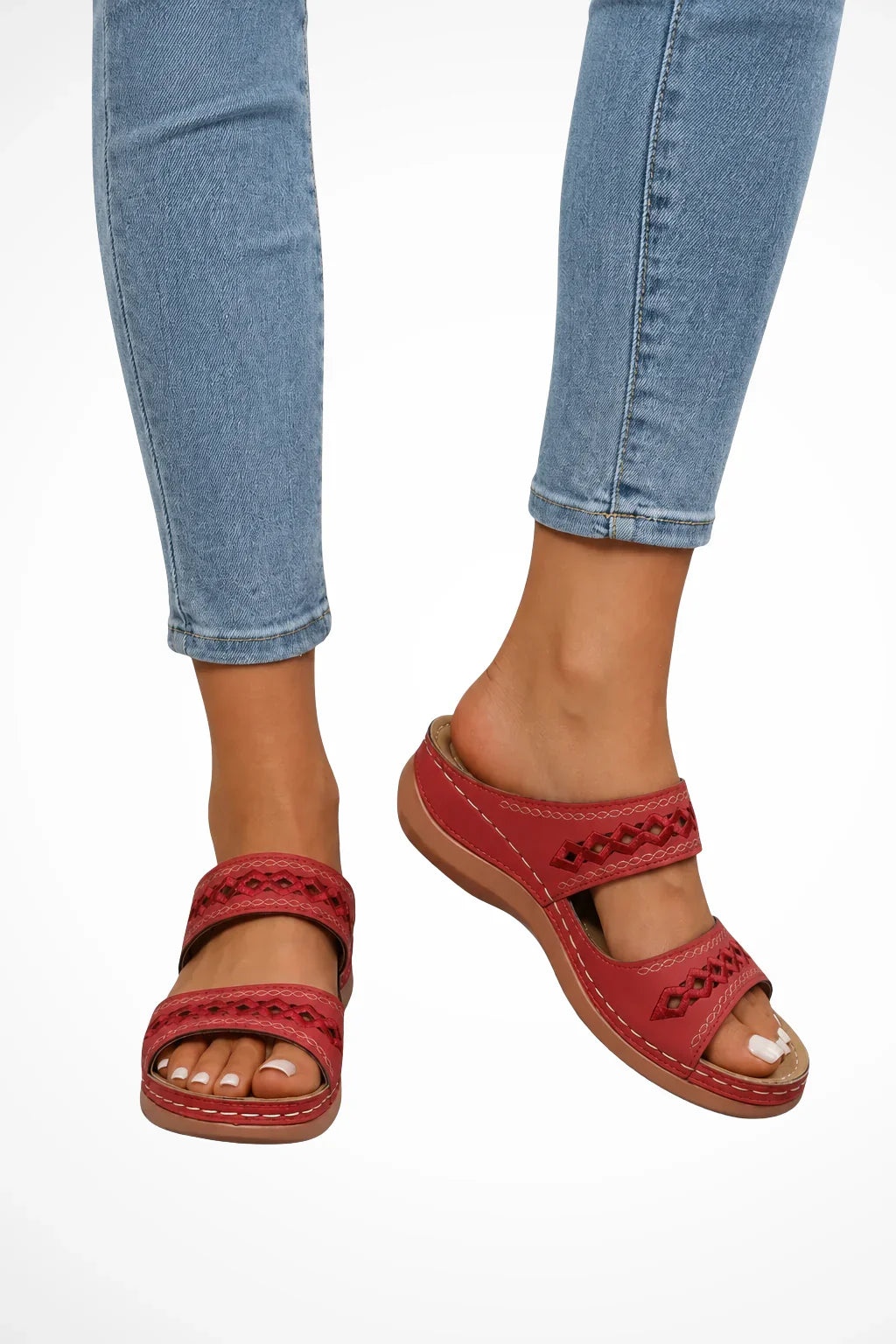 Joanne | Women's Slip On Orthopedic Leather Slide Sandals with Two Strap