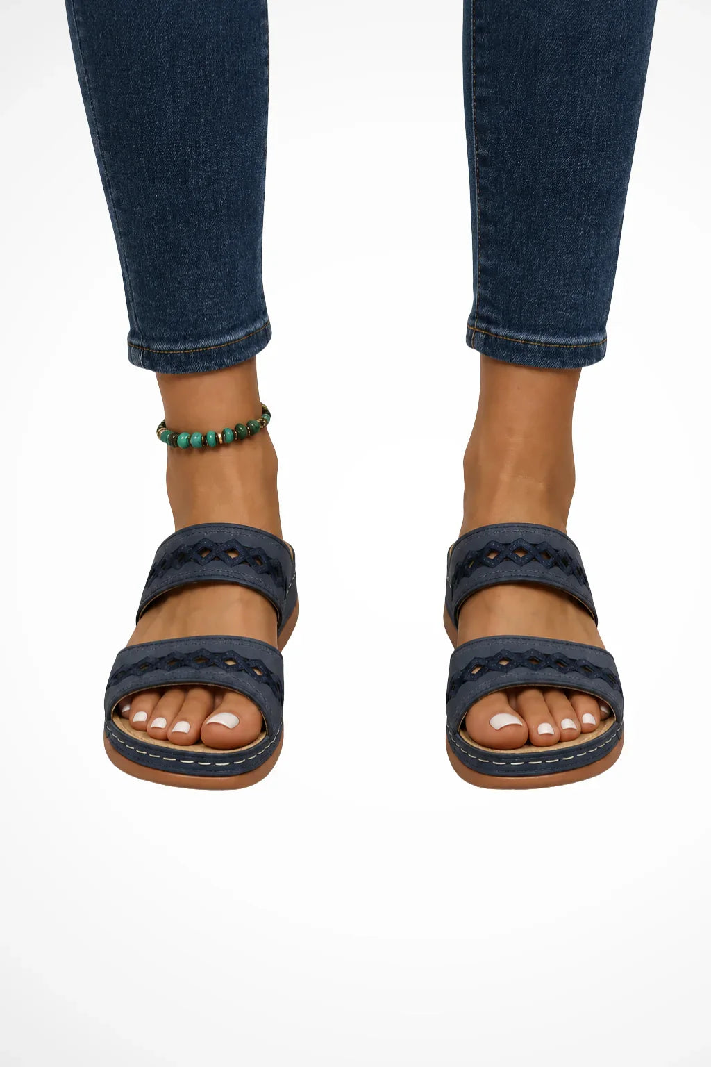 Joanne | Women's Slip On Orthopedic Leather Slide Sandals with Two Strap