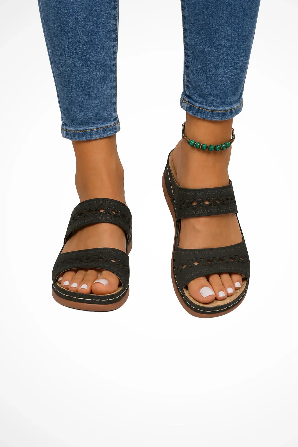 Joanne | Women's Slip On Orthopedic Leather Slide Sandals with Two Strap