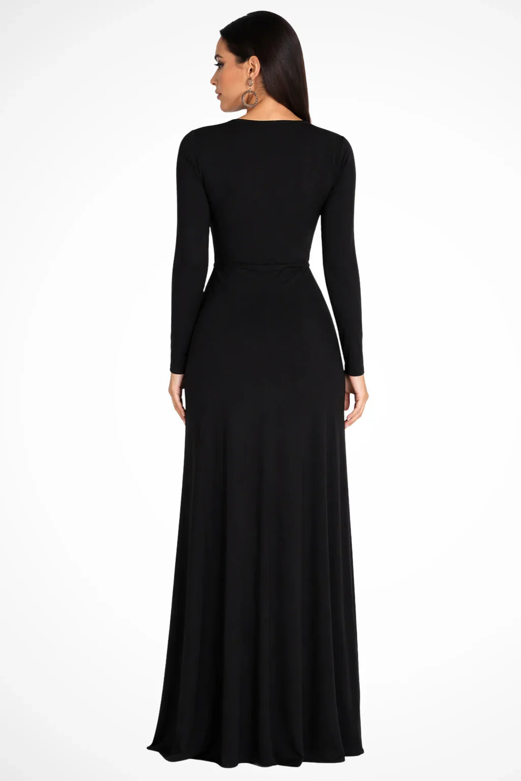 Jocasta | Deep V-Neck Long Sleeve Occasion Maxi Dress with Side Slit