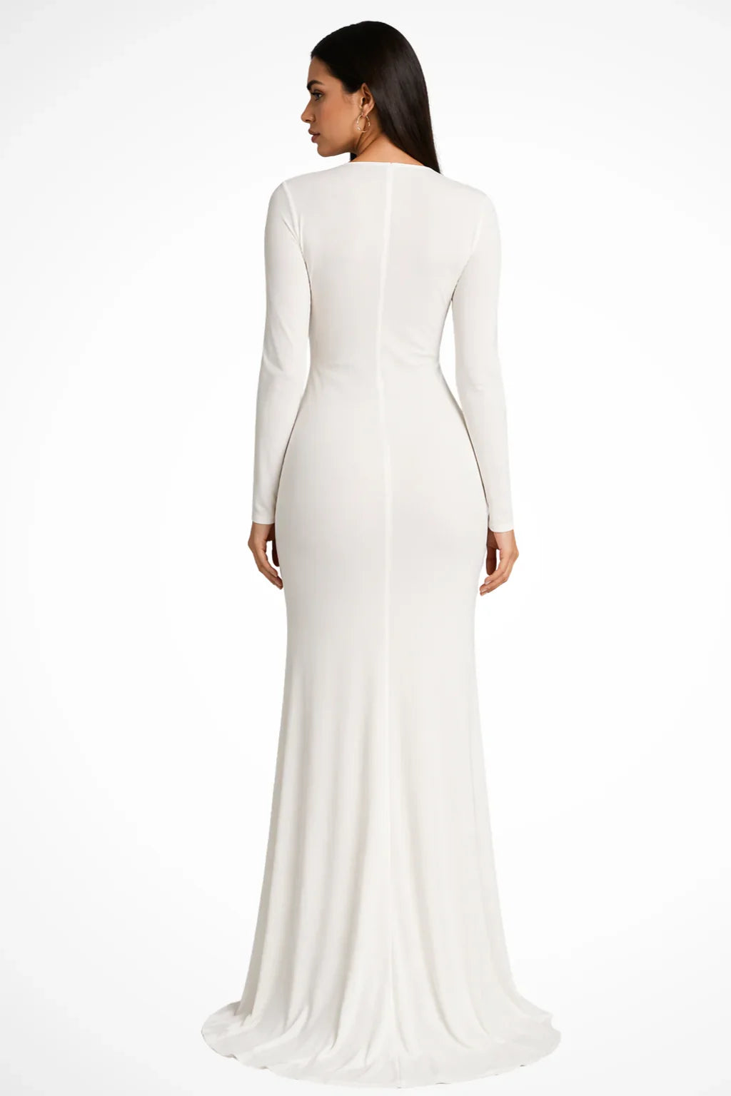 Jocasta | Deep V-Neck Long Sleeve Occasion Maxi Dress with Side Slit