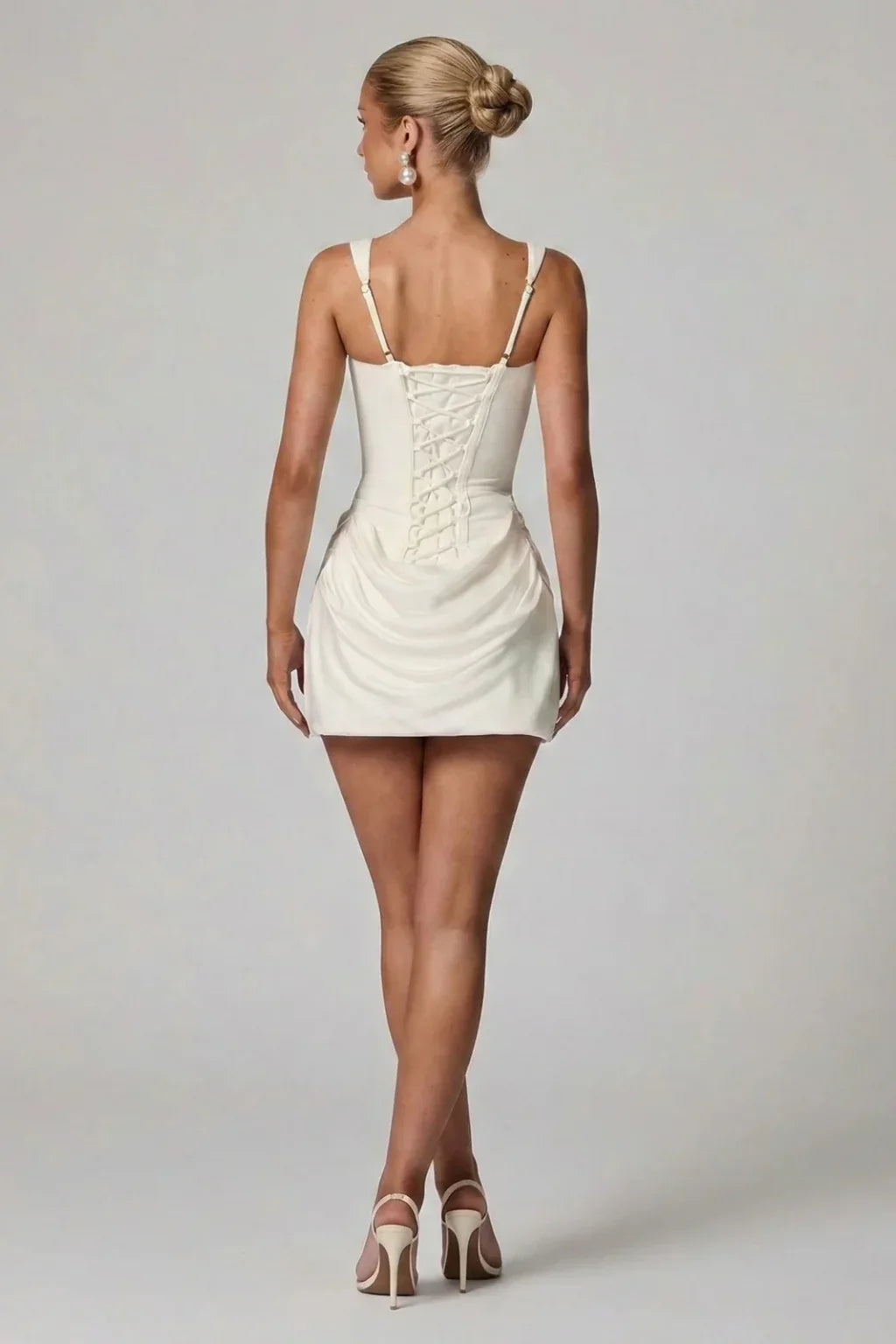 Jocasta | Square Neck Corset Graduation Mini Dress with Draping