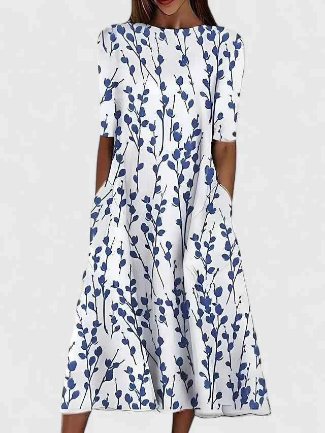 Jocelyn | Floral Print Sundress with Short Sleeves and Pockets