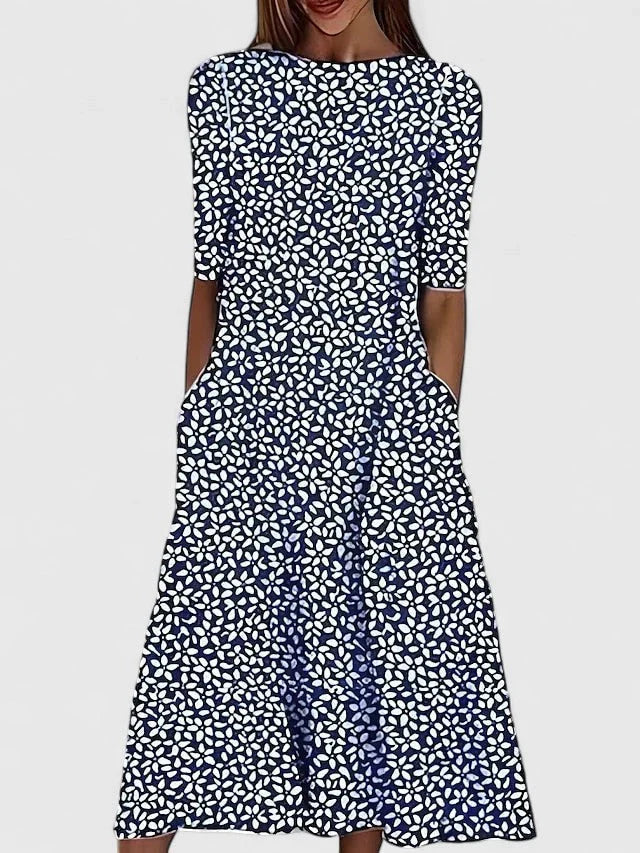 Jocelyn | Floral Print Sundress with Short Sleeves and Pockets