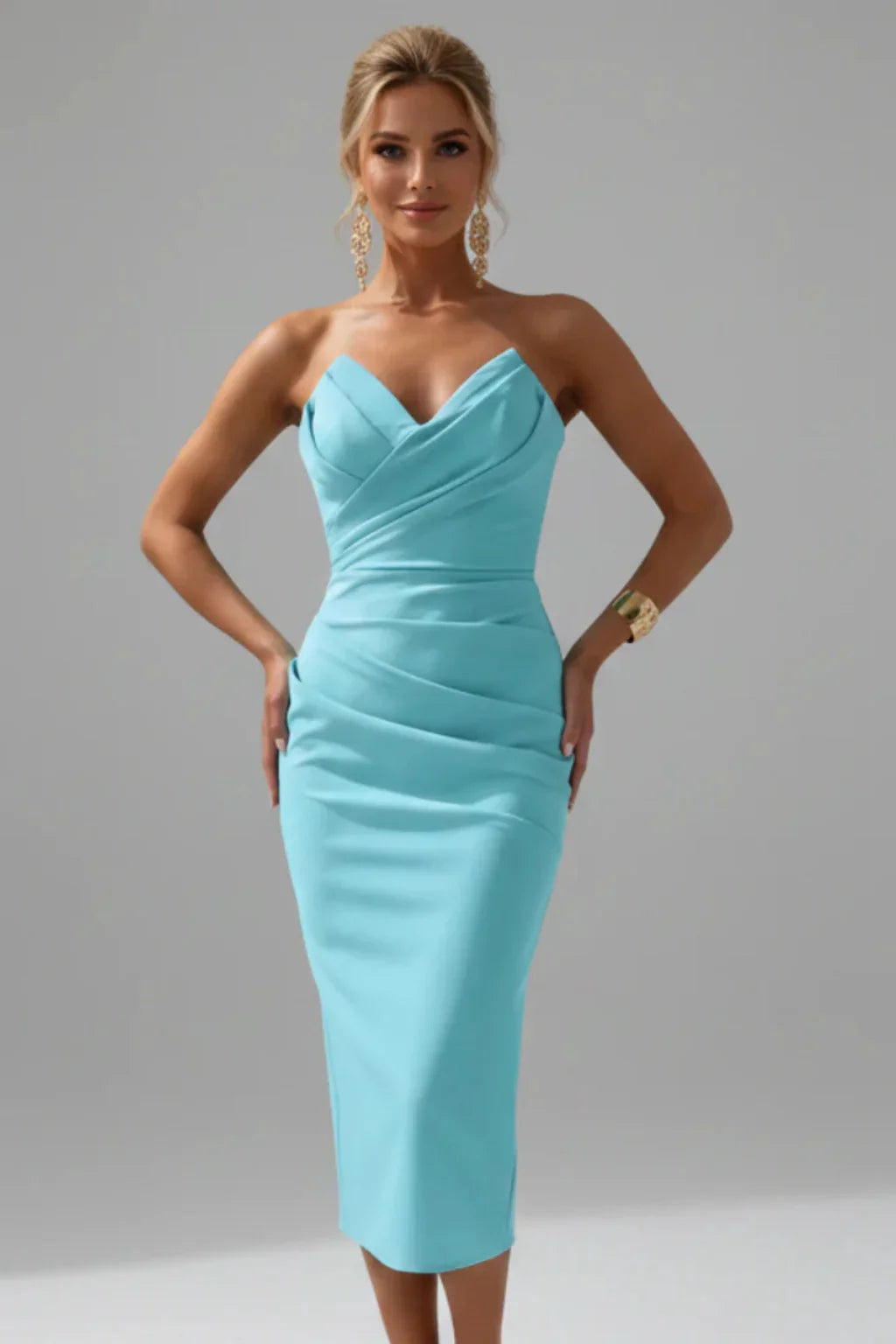 Jocelyn | Women's Strapless Ruched Sweetheart Neckline Evening Midi Dress