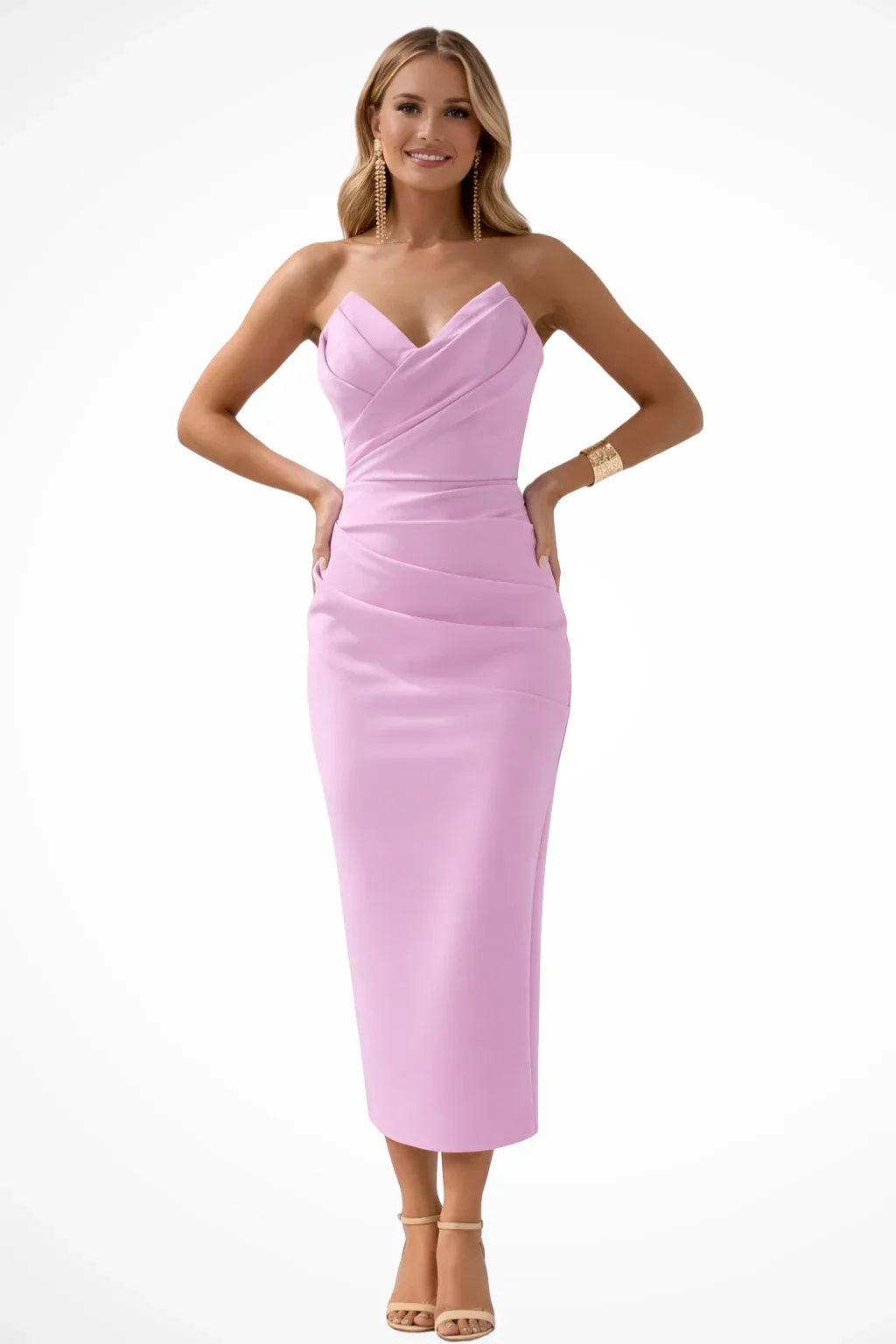 Jocelyn | Women's Strapless Ruched Sweetheart Neckline Evening Midi Dress