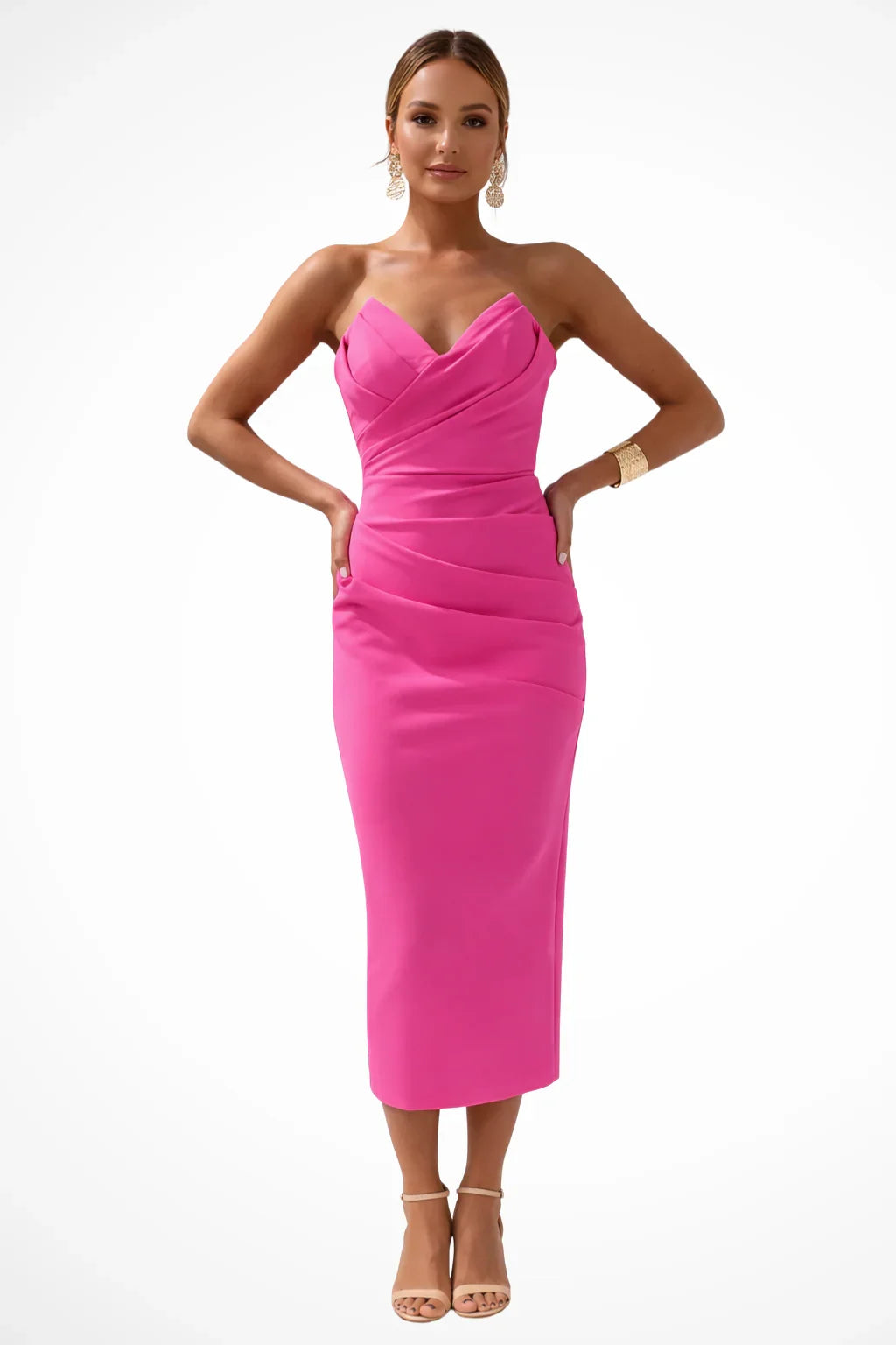 Jocelyn | Women's Strapless Ruched Sweetheart Neckline Evening Midi Dress