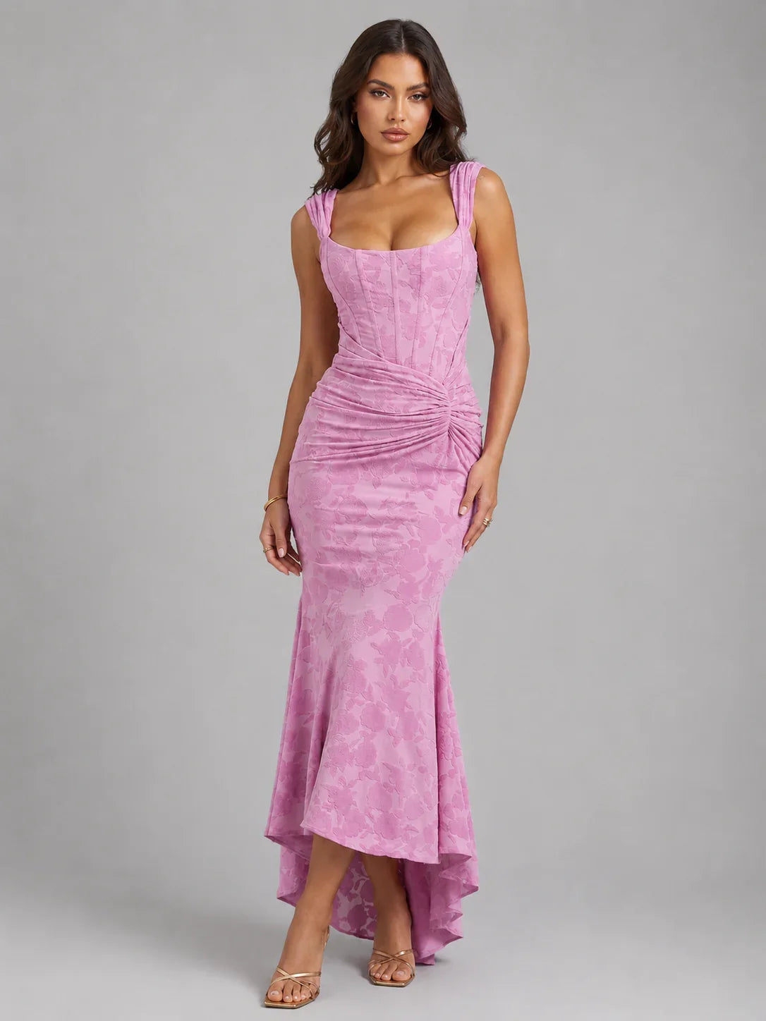 Jodie | Floral Corset Maxi Dress with Asymmetrical Hem
