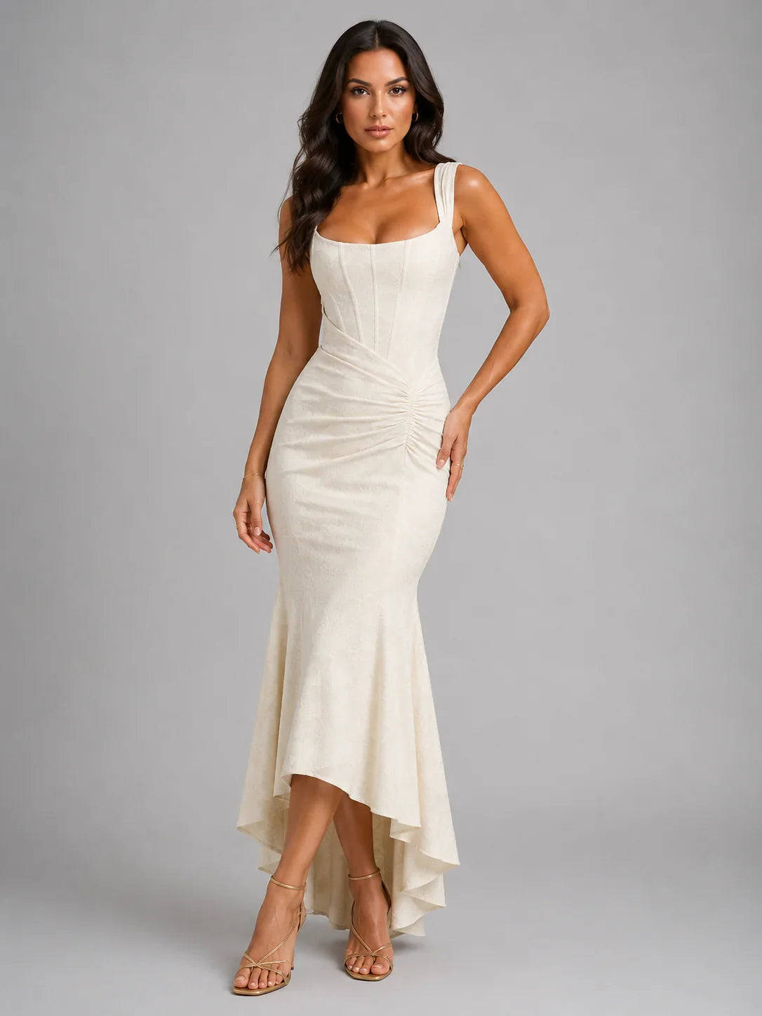 Jodie | Floral Corset Maxi Dress with Asymmetrical Hem