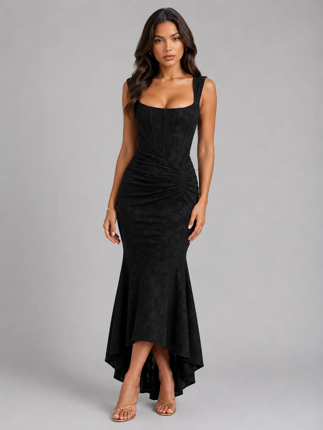 Jodie | Floral Corset Maxi Dress with Asymmetrical Hem