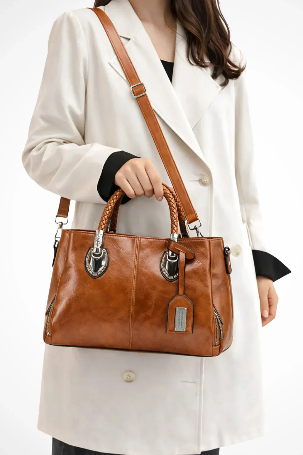 Jodie | Women's Structured Handbag with Braided Handle and Zip Pocket