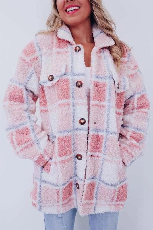 Josefien | Checked Wool Long Jacket with Stand Collar for Women