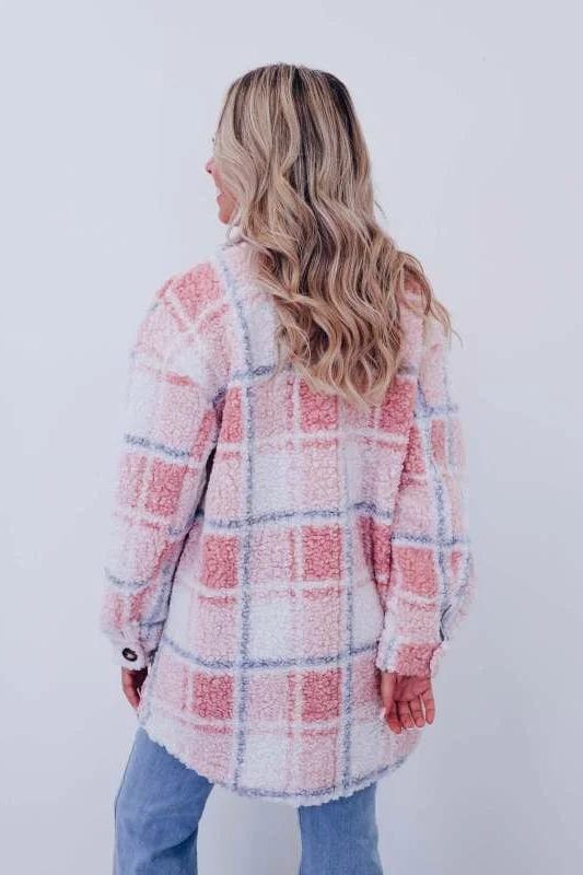 Josefien | Checked Wool Long Jacket with Stand Collar for Women