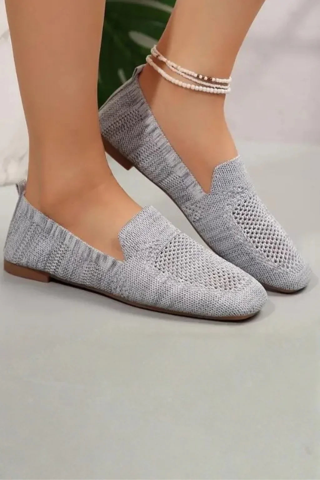 Josephine | Women's Knit Mesh Square Toe Slip On Loafer Shoes with Pull Tab