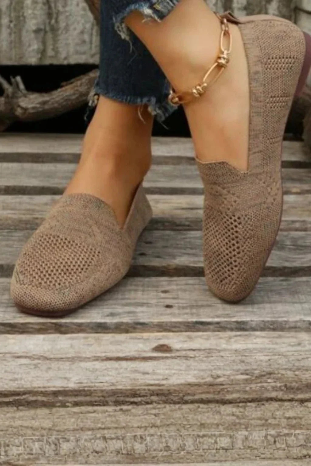 Josephine | Women's Knit Mesh Square Toe Slip On Loafer Shoes with Pull Tab