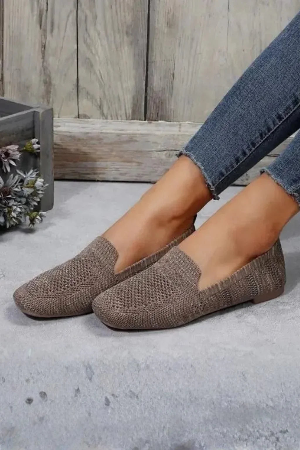 Josephine | Women's Knit Mesh Square Toe Slip On Loafer Shoes with Pull Tab
