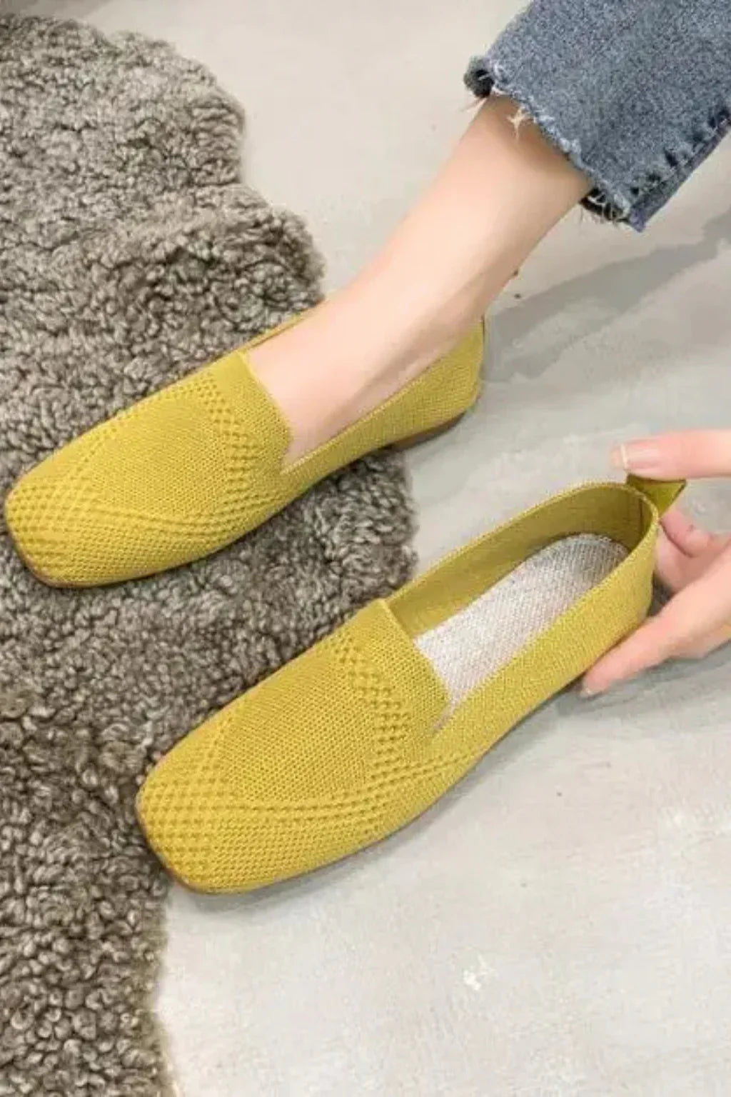 Josephine | Women's Knit Mesh Square Toe Slip On Loafer Shoes with Pull Tab