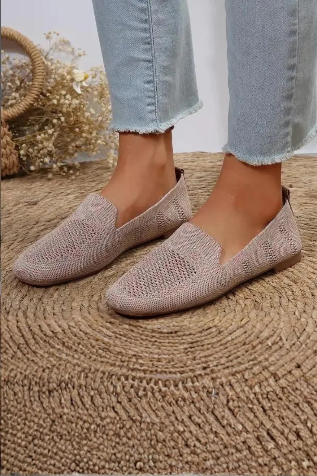 Josephine | Women's Knit Mesh Square Toe Slip On Loafer Shoes with Pull Tab