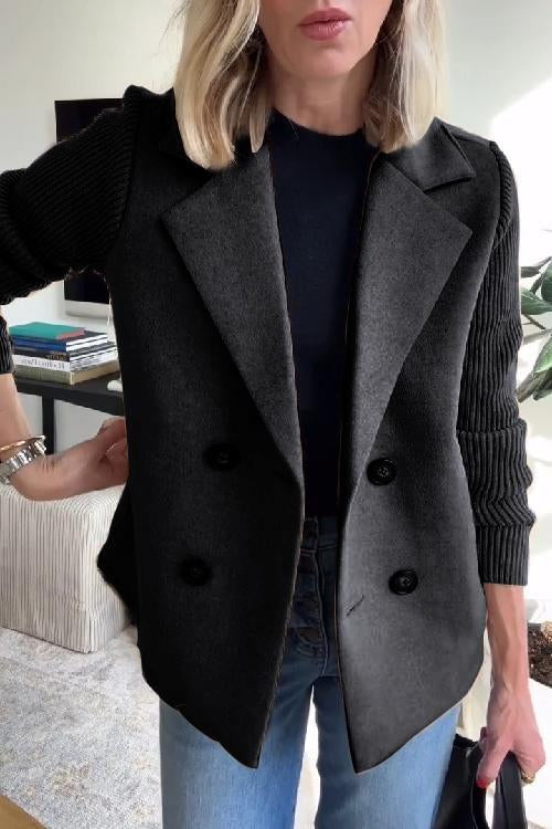 Women's Double-Breasted Blazer, Notched Lapels, Ribbed Sleeves