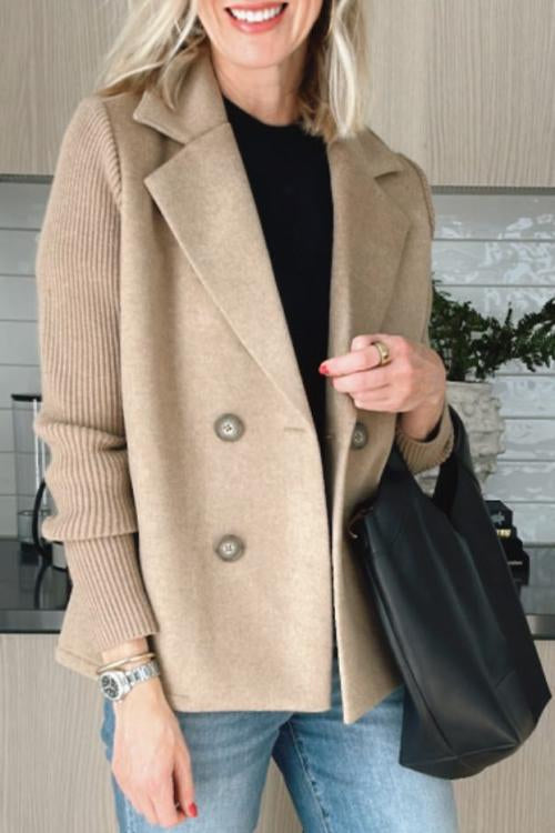 Women's Double-Breasted Blazer, Notched Lapels, Ribbed Sleeves
