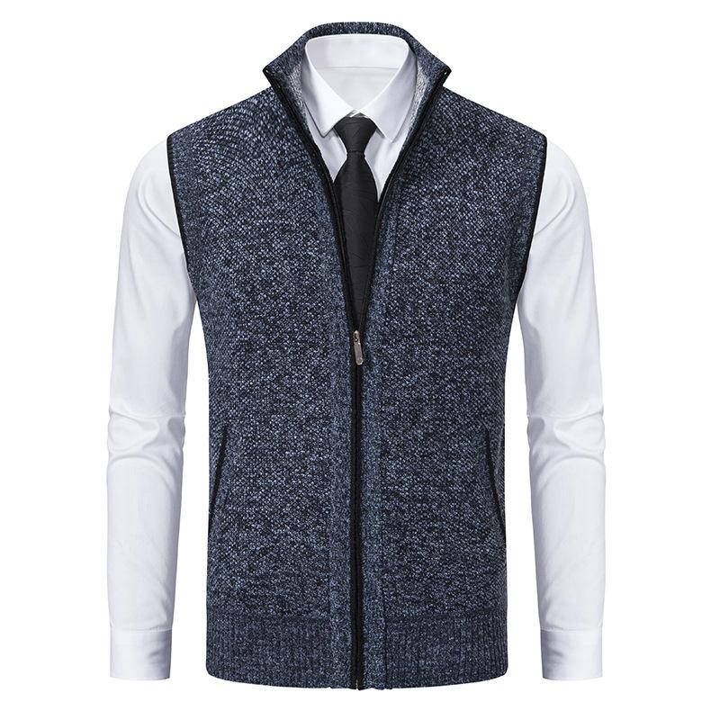 Men's Textured Fleece Vest, Mock Neck, Zip Front
