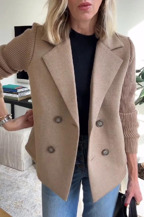 Women's Double-Breasted Blazer, Notched Lapels, Ribbed Sleeves