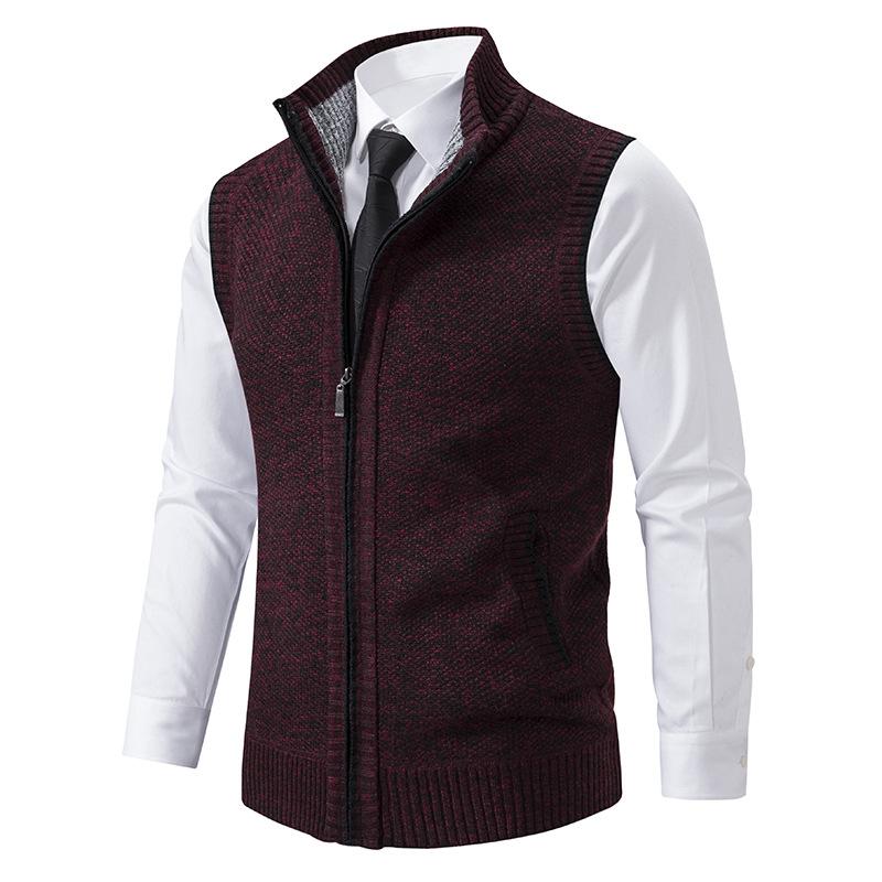 Men's Textured Fleece Vest, Mock Neck, Zip Front