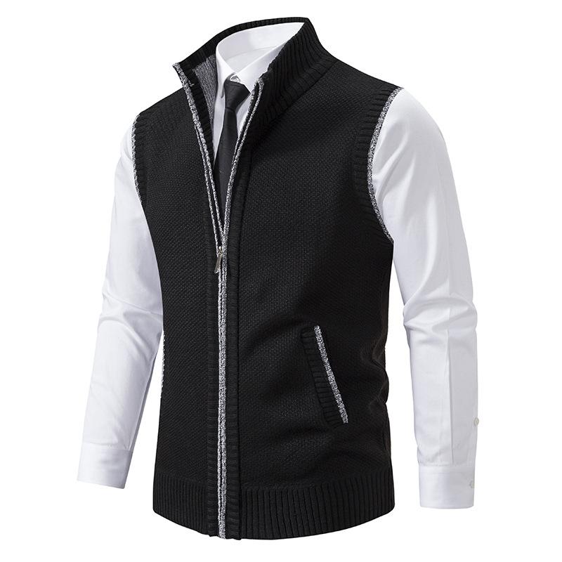 Men's Textured Fleece Vest, Mock Neck, Zip Front